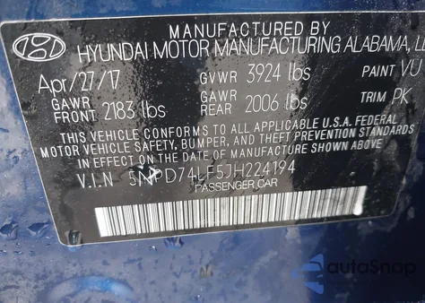 2018 Hyundai Elantra Se из США, поврежденный, VIN 5NPD74LF5JH224194